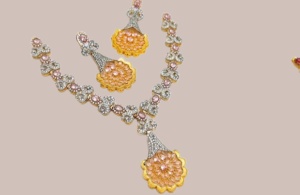 Golden and pink floral bridal necklace set